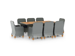 Juego de comedor de exterior de 9 piezas con cojines de mimbre gris claro, Dkd Home Decor