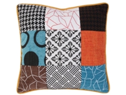 HOME DECO FACTORY Hd6499 Cojín Cuadrado Desenfundable Patchwork Blanco Negro Gris Naranja Turquesa Marrón y Beige Poliéster H8 X 40 X 40