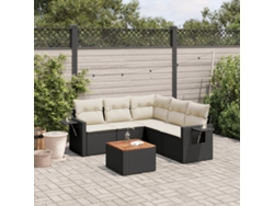 Conjunto de sofá de jardín de 6 piezas con cojines, mimbre sintético negro, DKD Home Decor