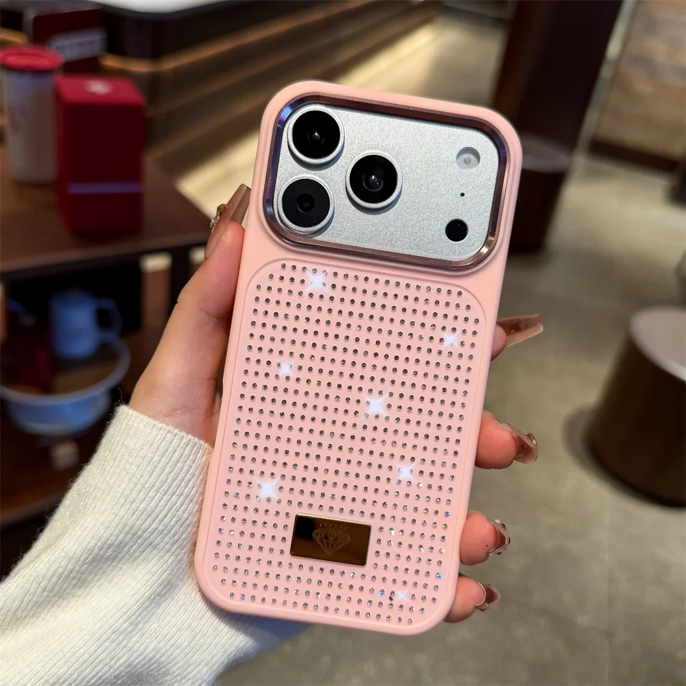 (iphone 16, Rosa) Caso De Teléfono Flash Chica Con Diamantes Para Iphone, Caso A Prueba De Golpes