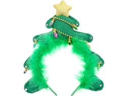 Tiara de Menina com Estrela Dourada e Luzes de Árvore de Natal Verde