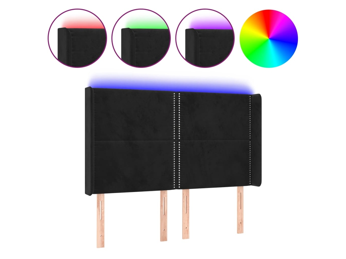 Cabecero Con Led VIDAXL Negro Terciopelo (147x16x128 cm)