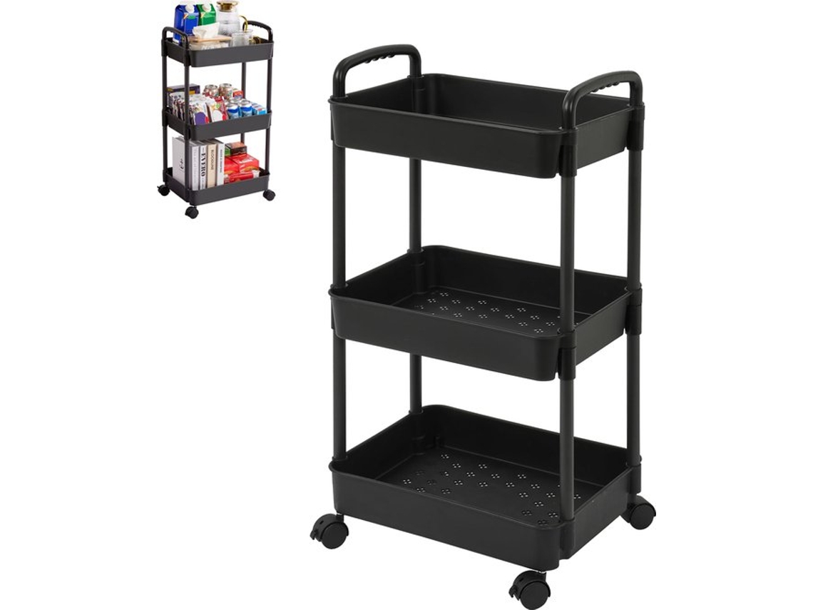 Carrito de cocina con ruedas, estantes, PP, negro Tommy01