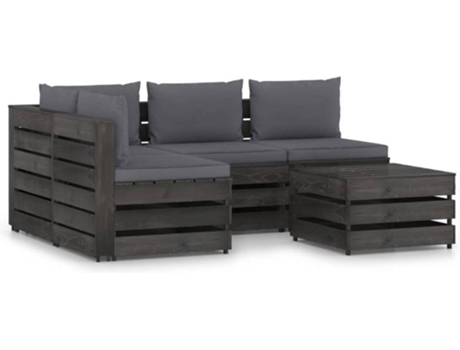 Conjunto 5 Muebles de jardín VIDAXL con cojines madera impregnada gris