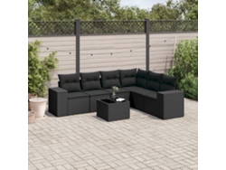 Conjunto de sofá de jardín de 7 piezas con cojines de mimbre negro de DKD Home Decor