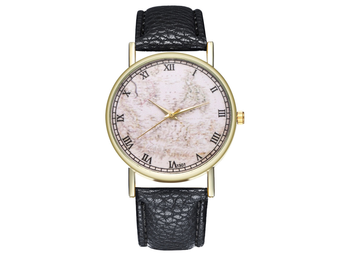 Reloj De Pulsera Unisex De Cuarzo Moderno Y Sencillo Con Correa De Cuero Sintético (negro)