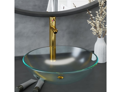 Lavabo con grifo y tapón pulsador cristal templado esmerilado MAISON EXCLUSIVE