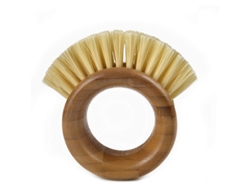 Cepillo Pequeño Blanco 2 En 1 Para Limpiar Frutas Y Verduras, Con Punta De Fibra Vegetal Y Fabricado Con Plástico Reciclado.