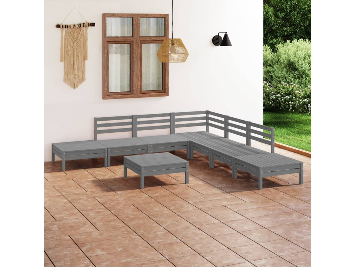 Conjunto de salón de jardín de 8 piezas en pino macizo gris DKD Home Decor