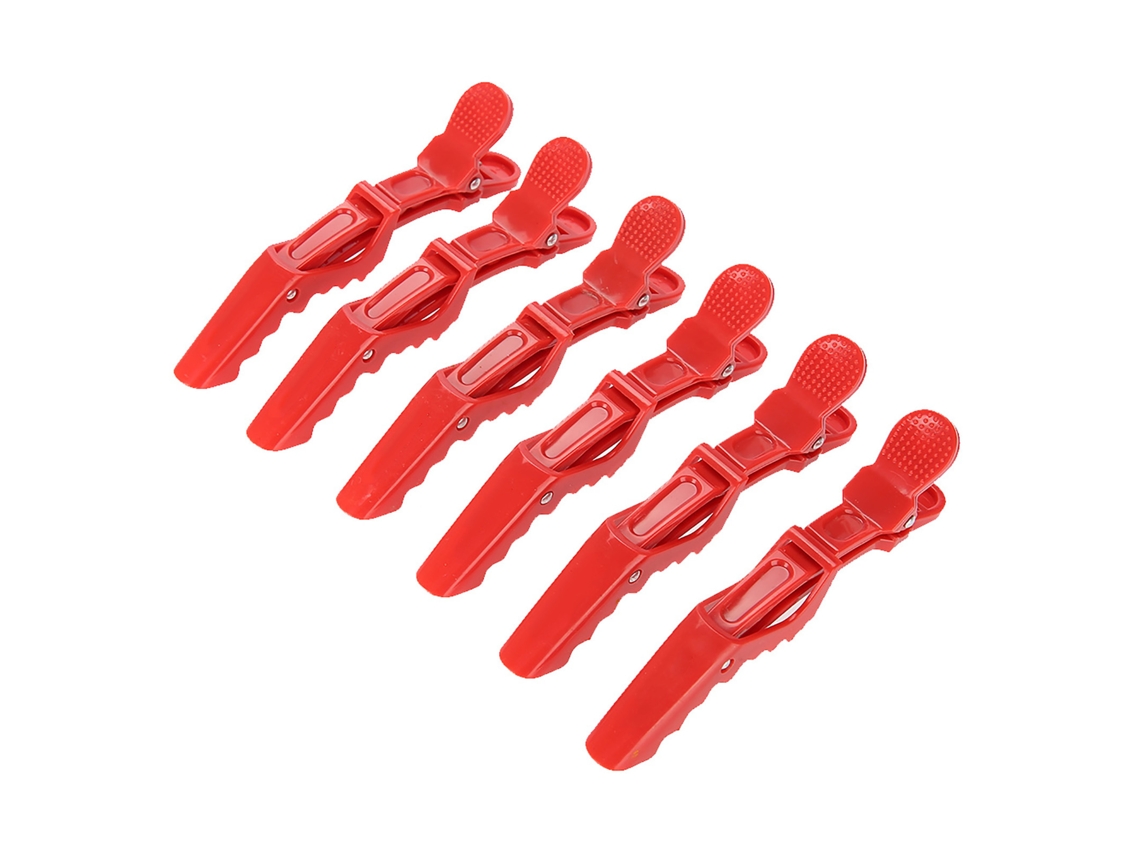 6pcs Pinza De Pelo De Cocodrilo Antideslizante Punta Simple Para Peluquería Clips De Sección Rojo