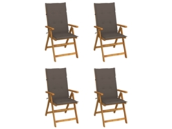 Juego de 4 Tumbonas Sillas de jardín reclinables Muebles para patio madera maciza acacia cojines