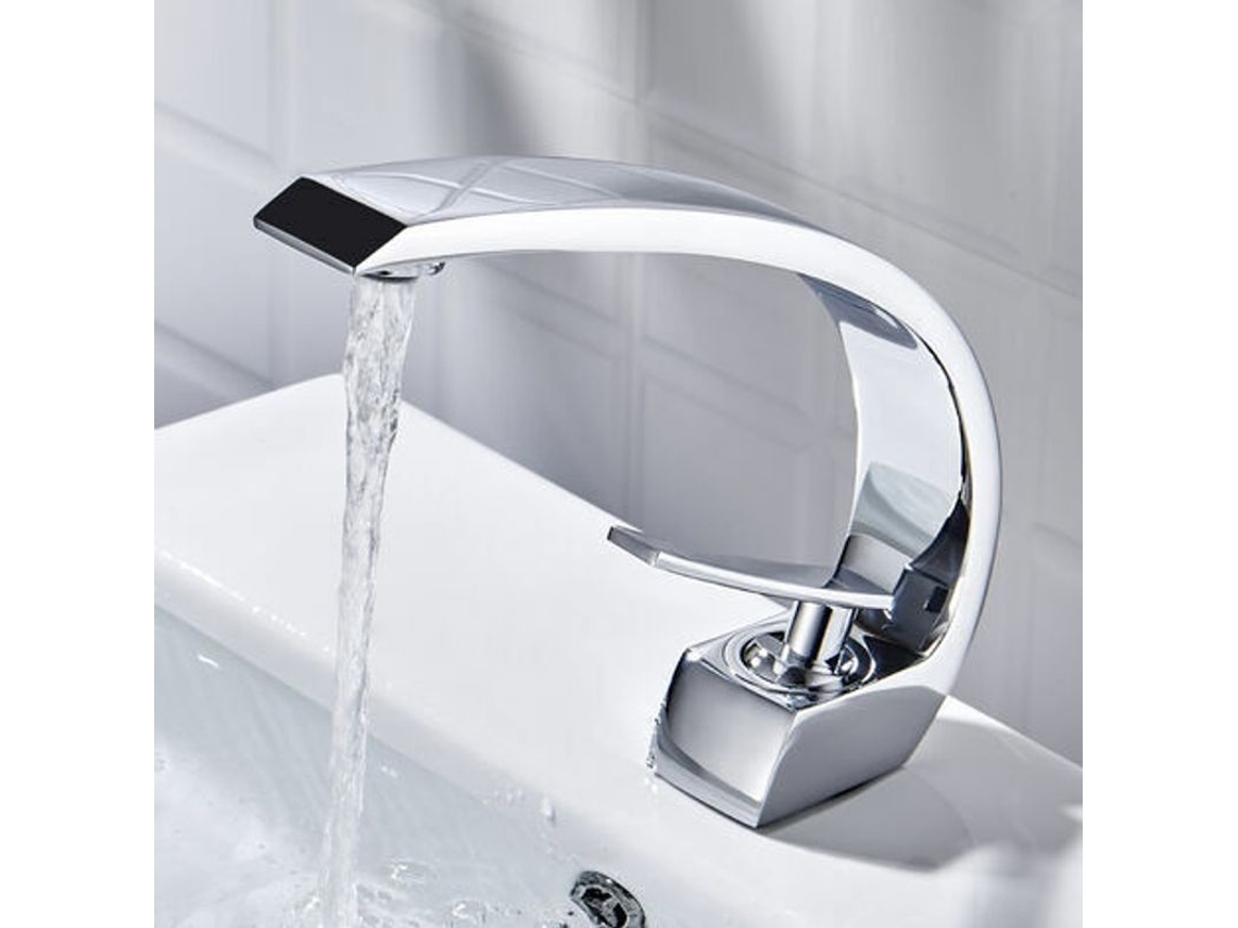 Grifo Monomando De Latón Cromado Con Efecto Cascada Para Lavabo De Baño.