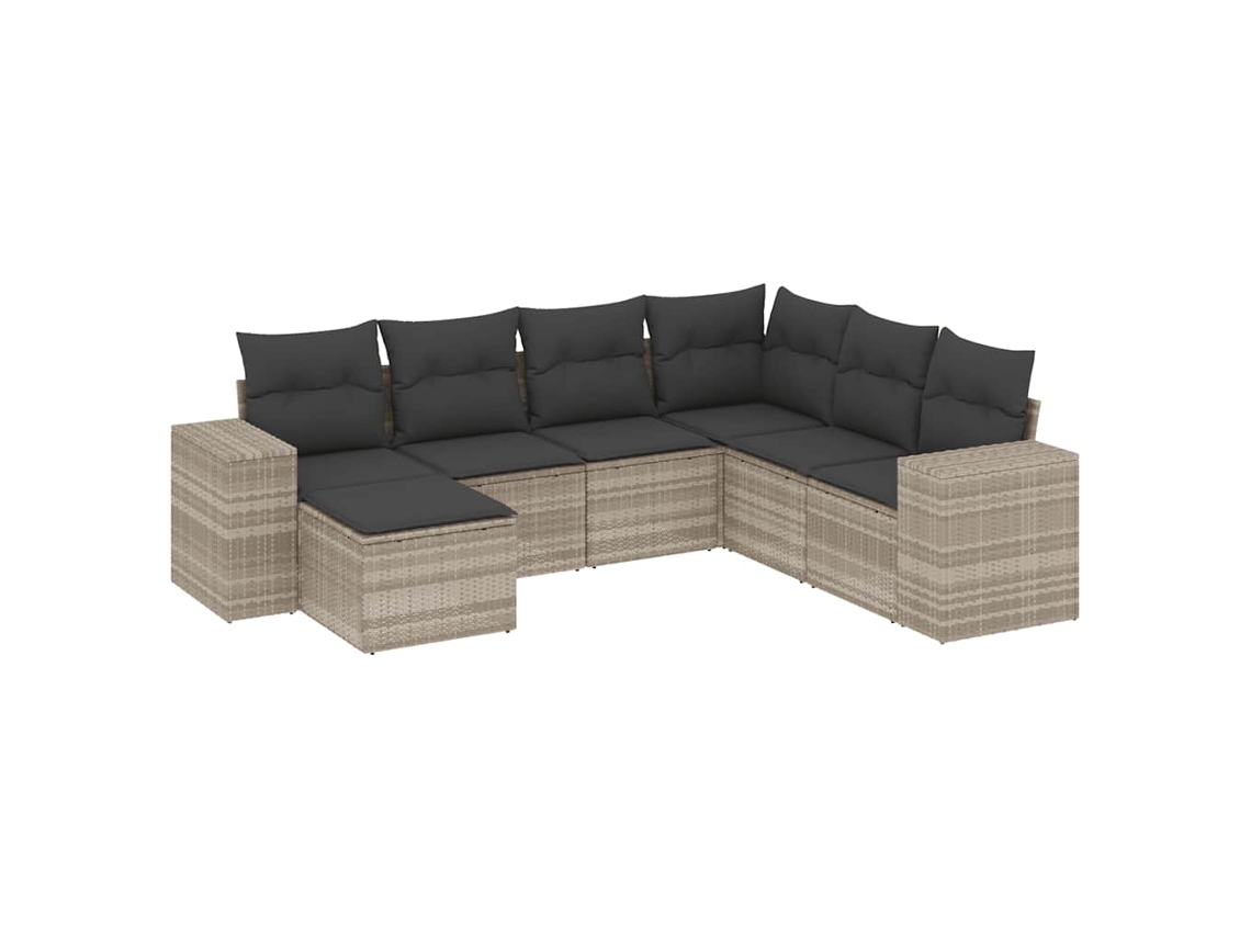 Conjunto de 7 sofás de jardín con cojines, mimbre, gris claro, MAISON EXCLUSIVE (7 piezas)
