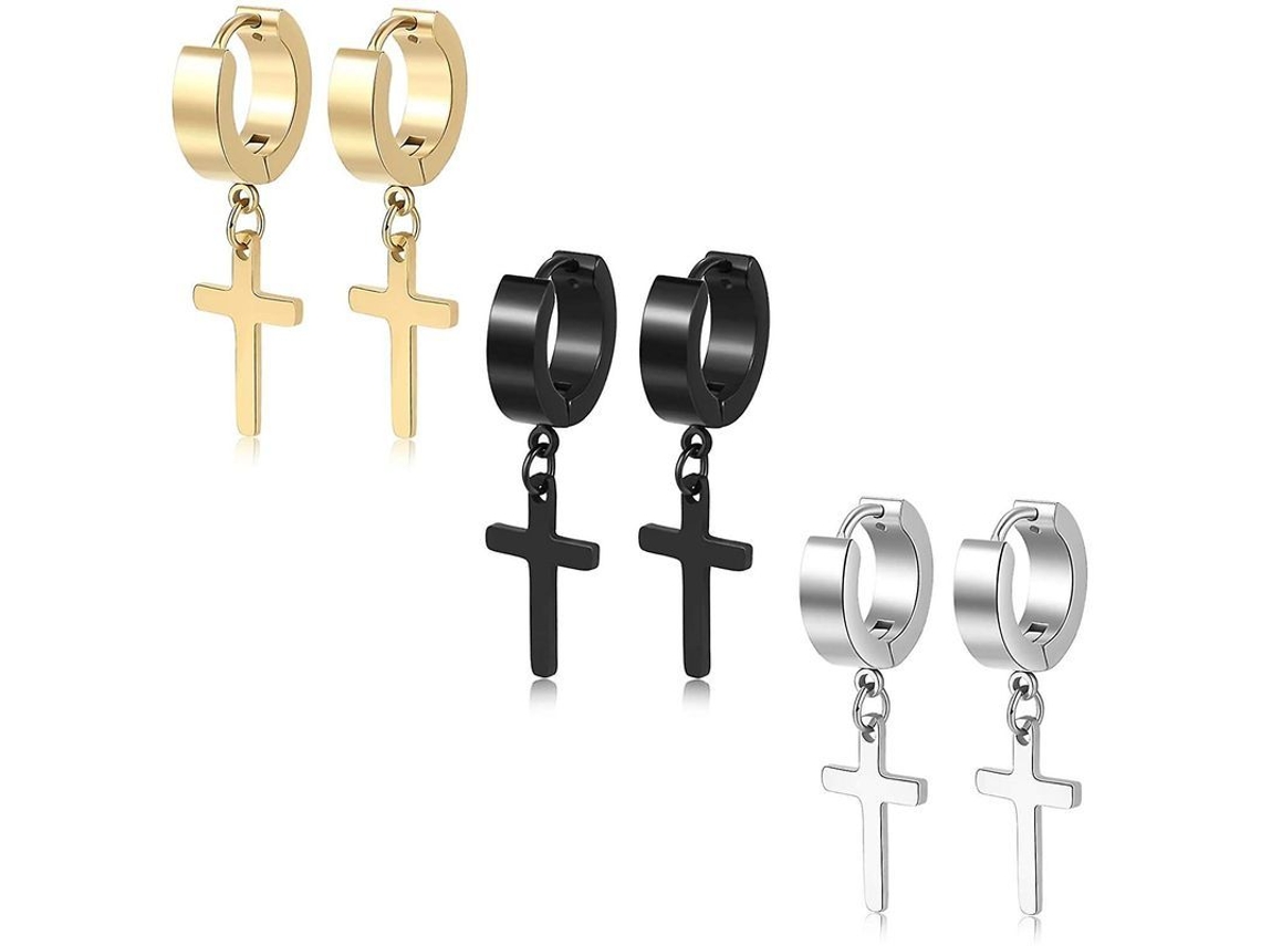 Pares De Pendientes Colgantes De Cruz De Acero Inoxidable Estilo Gótico Punk Para Hombre Y Mujer, Plateados, Dorados Y Negros.