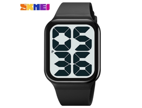 Hombres Mujeres Deportes LED Digital Impermeable PU Correa Cuadrado Electrónico Pareja Reloj-Negro máquina blanca LUUCOZK
