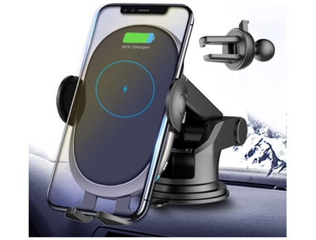 Soporte de cargador de coche inalámbrico rápido Qi de 15 W, soporte de teléfono de coche inalámbrico con sensor automático (negro)