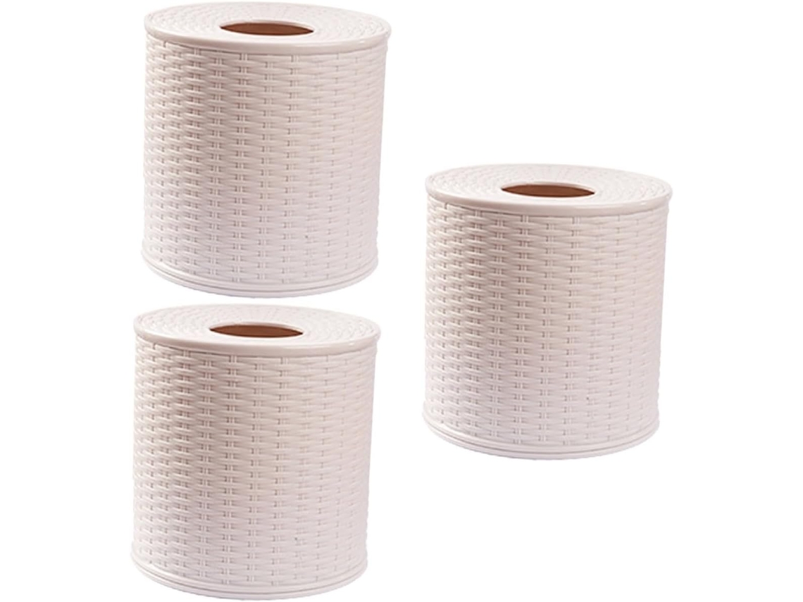 3 Piezas, Contenedor, Diseño Redondo, 3 Piezas Contenedor Redondo De Pañuelos De Ratán Beige Clásico