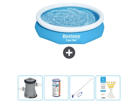 Piscina hinchable redonda Fast Set BESTWAY - 305 x 66 cm - Azul - Bomba incluida Filtrar - kit de limpieza - Tiras de prueba