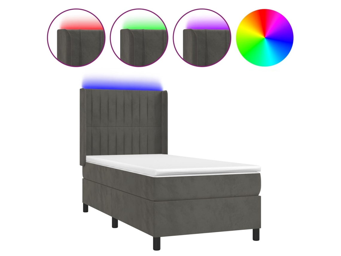 Maison Exclusive - Cama Box Spring Colchón Y Led Terciopelo Gris Oscuro 90x190 Cm