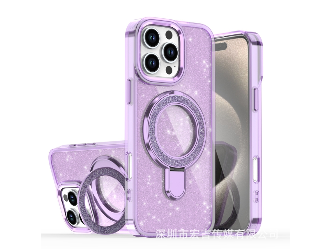 Capa De Celular Com Suporte Magnético E Glitterroxo Translúcido - Samsung S26plus