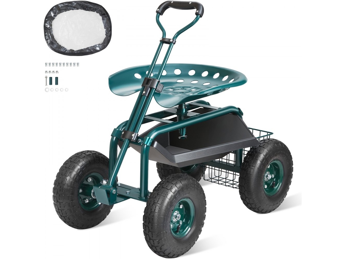 Carro de Taller con Asiento Giratorio, Carro de Jardín con Asiento Giratorio y Banco Móvil con Ruedas Tekmaquinas