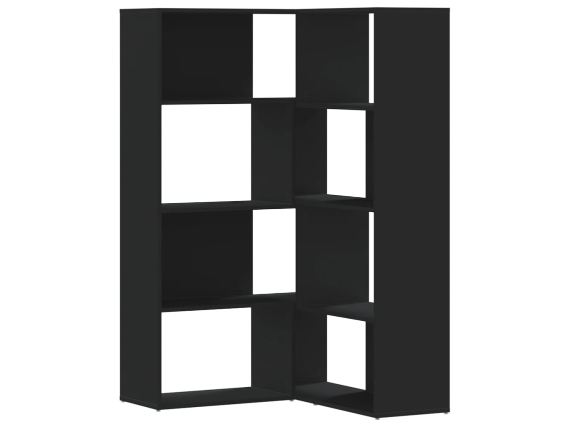 Librería esquinera con 4 estantes, modelo MAISON EXCLUSIVE, en derivados de madera de color negro, 85x85x140 cm.