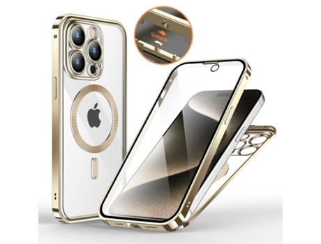Funda Iphone con Protector de Pantalla para Iphone Series 15 Oro Iphone