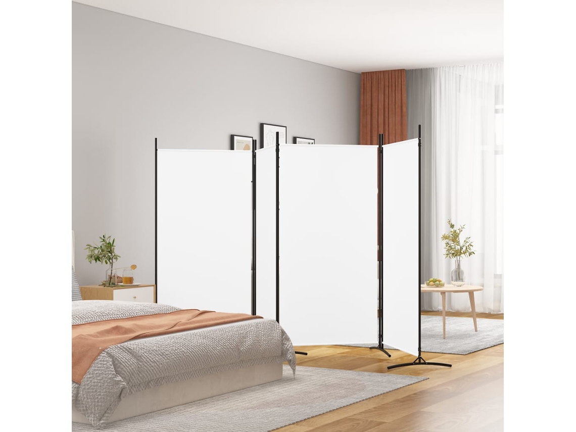 Biombo Divisor De 4 Paneles De Tela Blanco 346x180 Cm