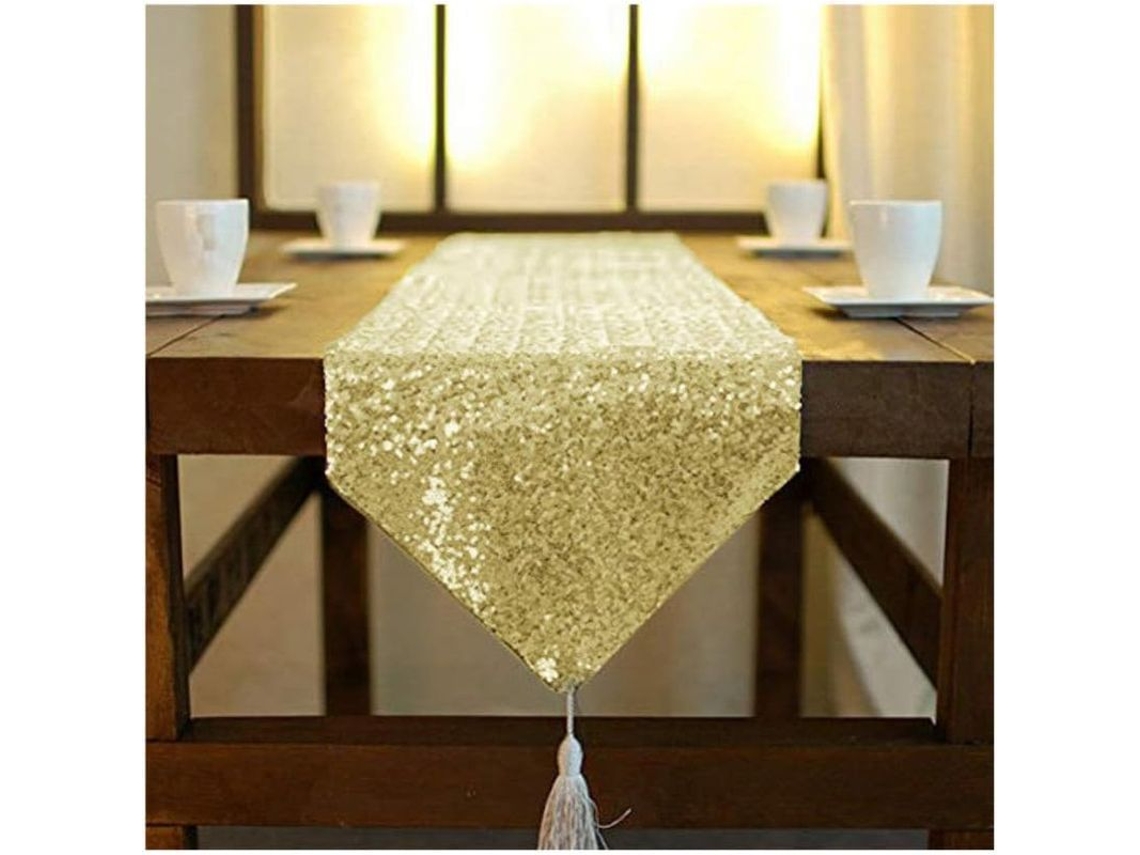 Camino De Mesa Dorado Claro Con Mariposa Y Diamantes De Imitación, 30x275 Cm, Decoración Para Bodas Y Comedor.