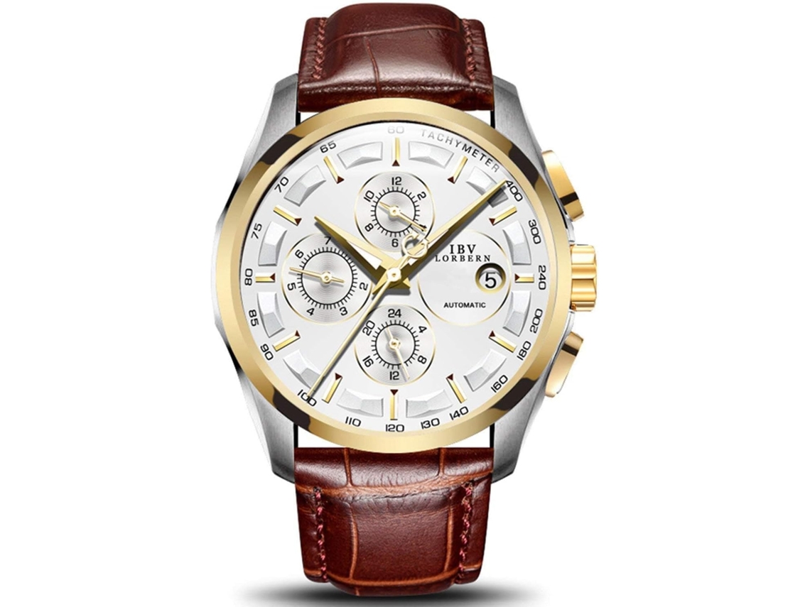 Reloj de hombre con funciones complejas Ushion, reloj de acero inoxidable dorado
