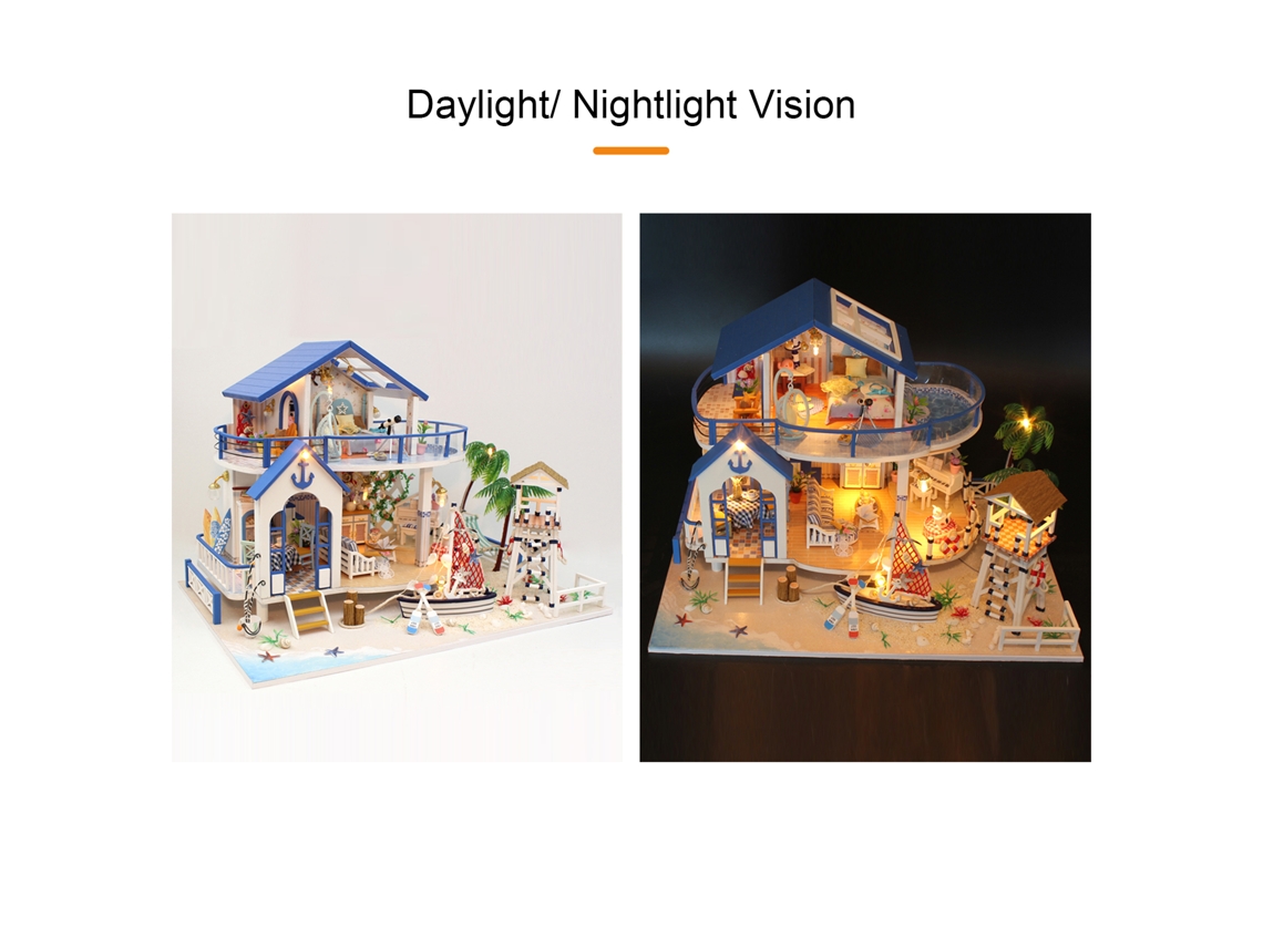 2026-kit De Casa De Muñecas Diy De Madera Con Muebles Y Luz Led Leyenda Del Mar Azul