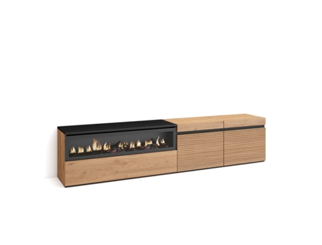 Mueble TV Televisión, 200x45x35cm, Para TV hasta 80, Chimenea eléctrica, Roble SKRAUT HOME