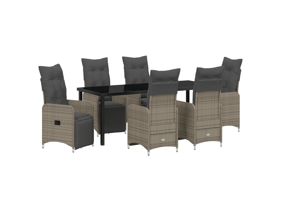 Conjunto de comedor de jardín Vidaxl de 7 piezas con cojines de ratán gris y plástico