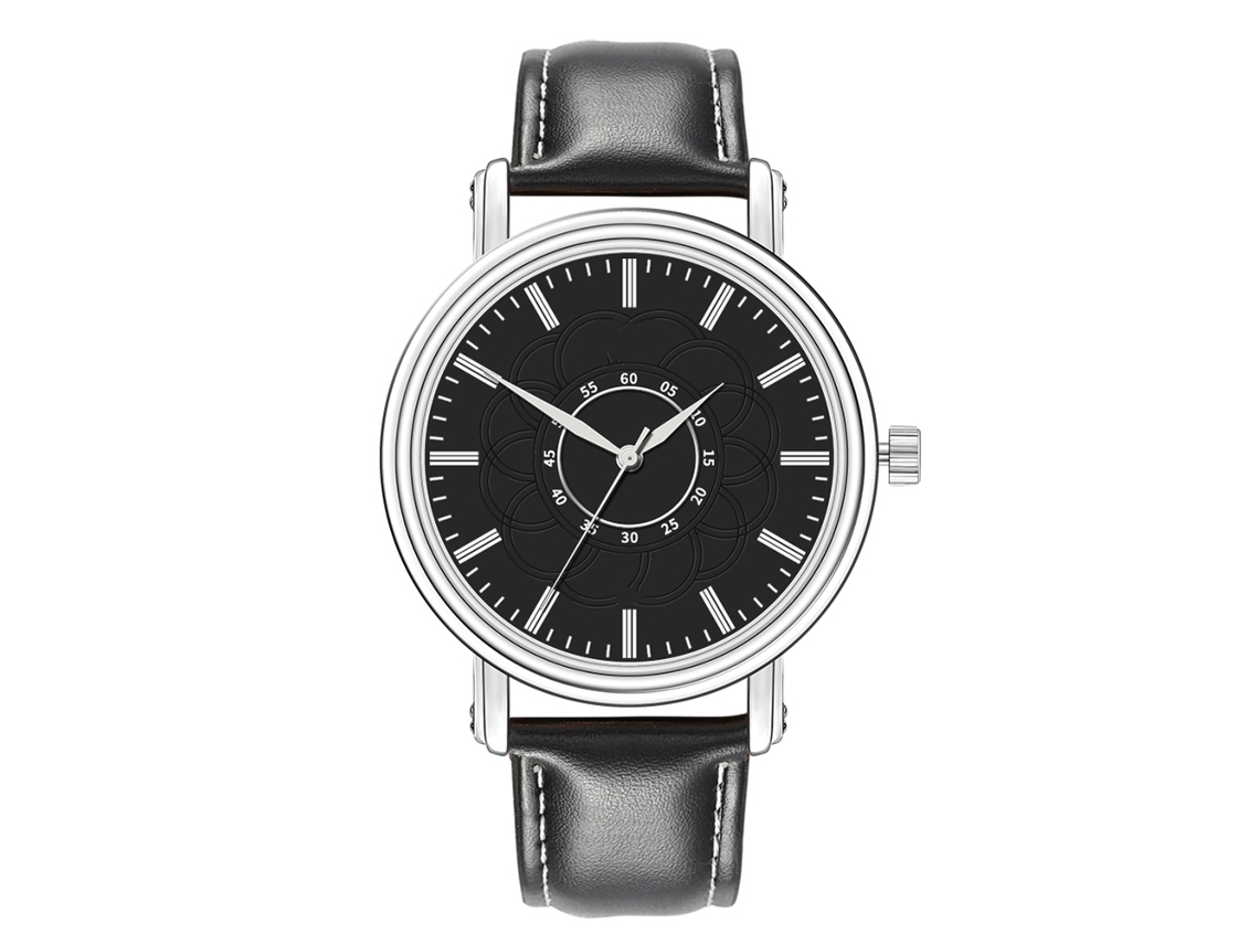 Reloj Casual Para Hombre De Piel Sintética Con Movimiento De Cuarzo Negro.