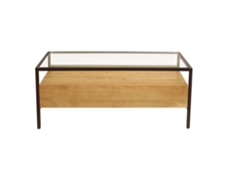 Mesa de Centro Rectangular Con Almacenaje de Madera Maciza de Mango Cristal Y Metal Negro 100 Cm Sita MILIBOO