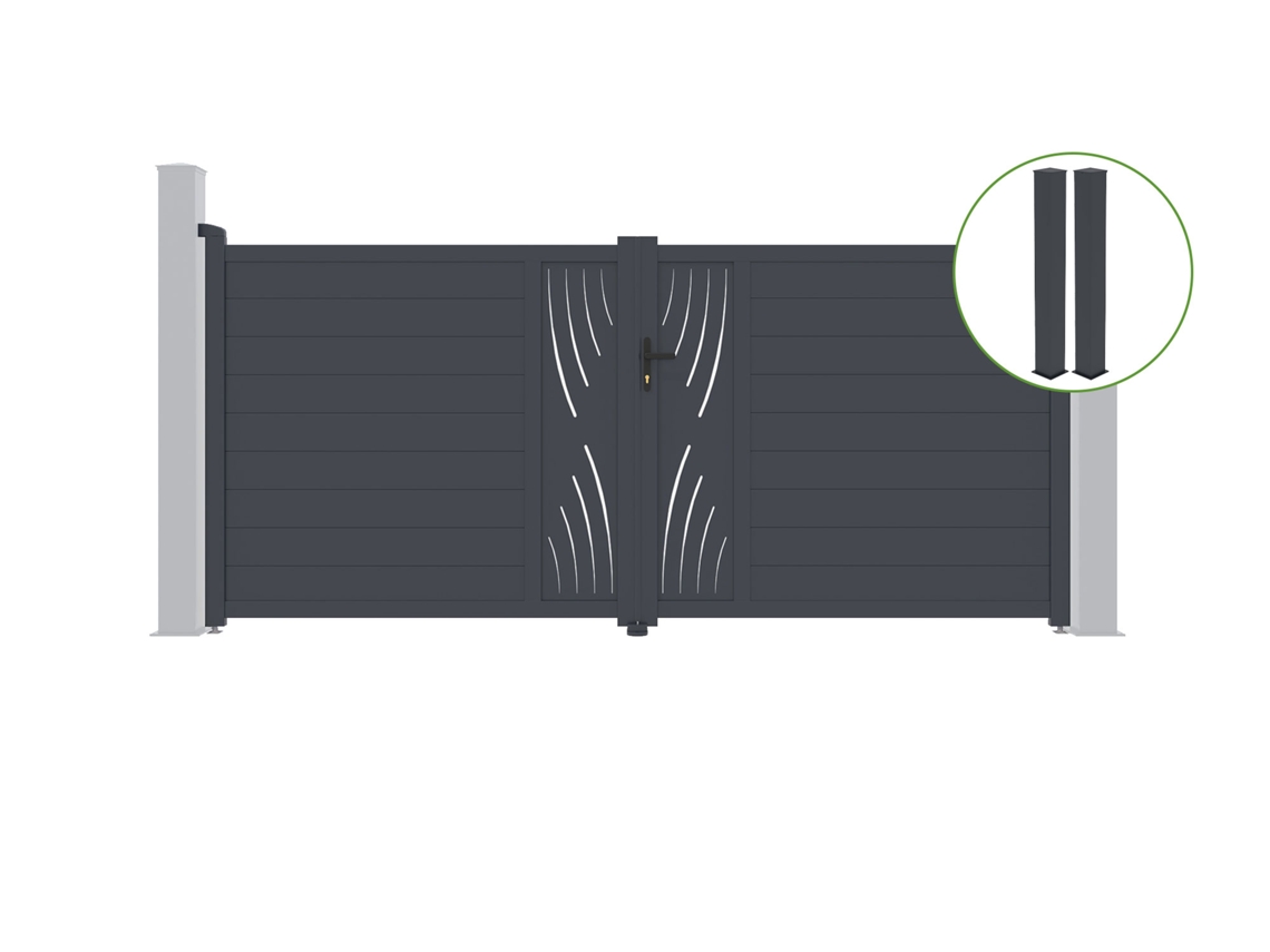 Puerta abatible 3,5m VELETA H.160cm aluminio gris 2 postes 20x20cm H.190cm CASANOOV