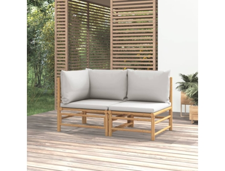 MAISON EXCLUSIVE Set de muebles de jardín 2 piezas bambú y cojines gris claro