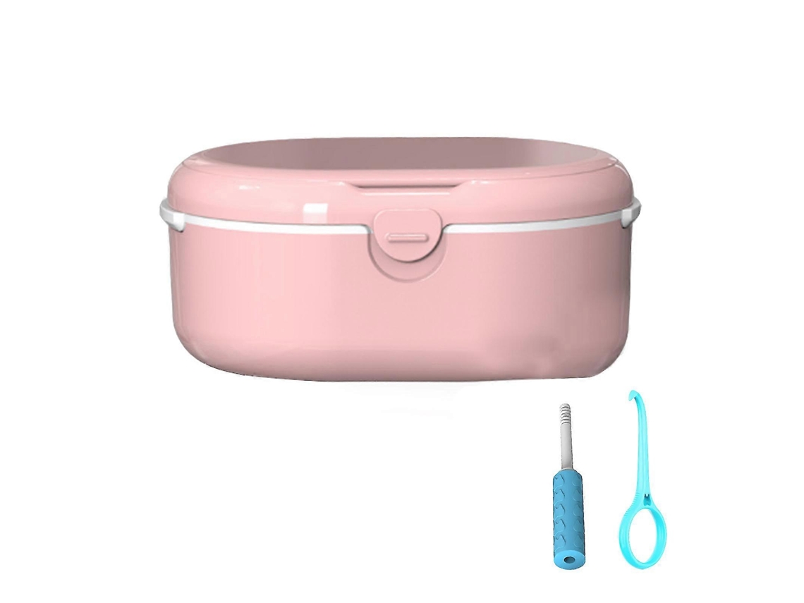 Estuche portátil para prótesis dentales con cesta adhesiva y herramientas de limpieza