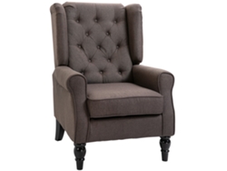 Sillón de estilo francés para salón, asiento acolchado, cojines de poliéster, 74x86x102cm, marrón.