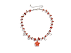 Collar Con Colgante De Estrella Para Mujer Con Piedras Irregulares, Ajustable, Color Rojo Ladrillo.