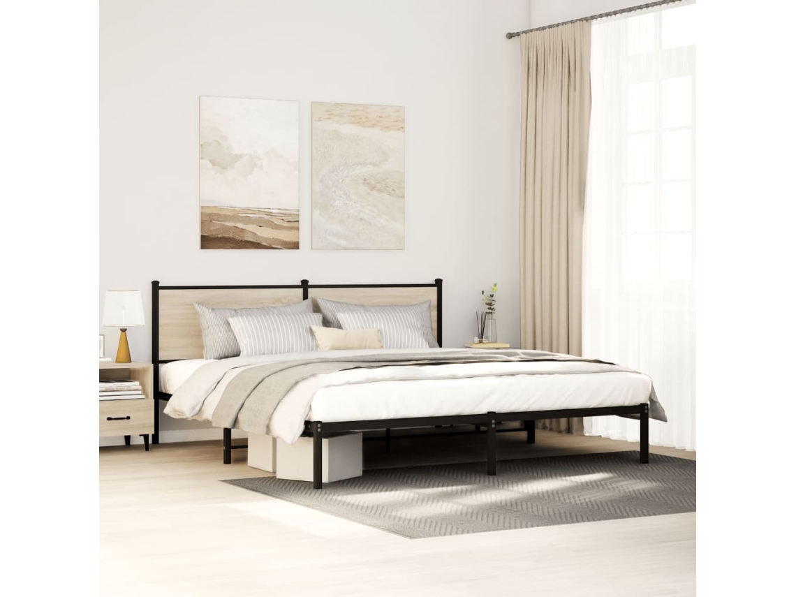 Estructura De Cama Sin Colchón Metal Roble Sonoma 183x213 Cm