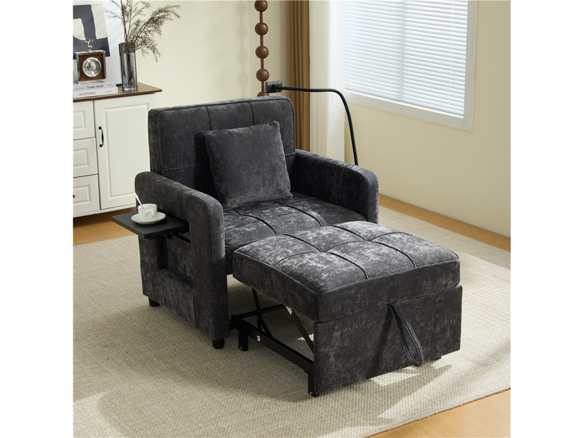 Sofá Cama 2 En 1 / Mesa Individual / Bolsillo - Gris