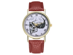Reloj De Cuarzo Unisex Con Correa De Cuero Pu Skull Patrón Números Romanos Café