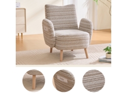 Sillón individual de 77x81 cm - Tela con estampado circular, bolsillo lateral, patas de madera maciza - Caqui