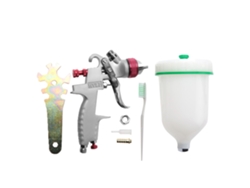 Pistola de pintura profesional con boquilla de 1,4 mm y alimentación por gravedad para pintar muebles de automoción.