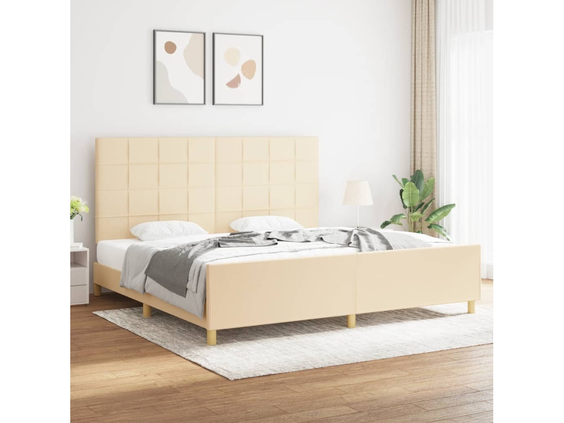 Cama Sin Colchón Tela Color Crema 200x200 Cm