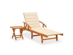 Tumbona De Jardín Con Mesa Y Cojín Madera Maciza De Acacia