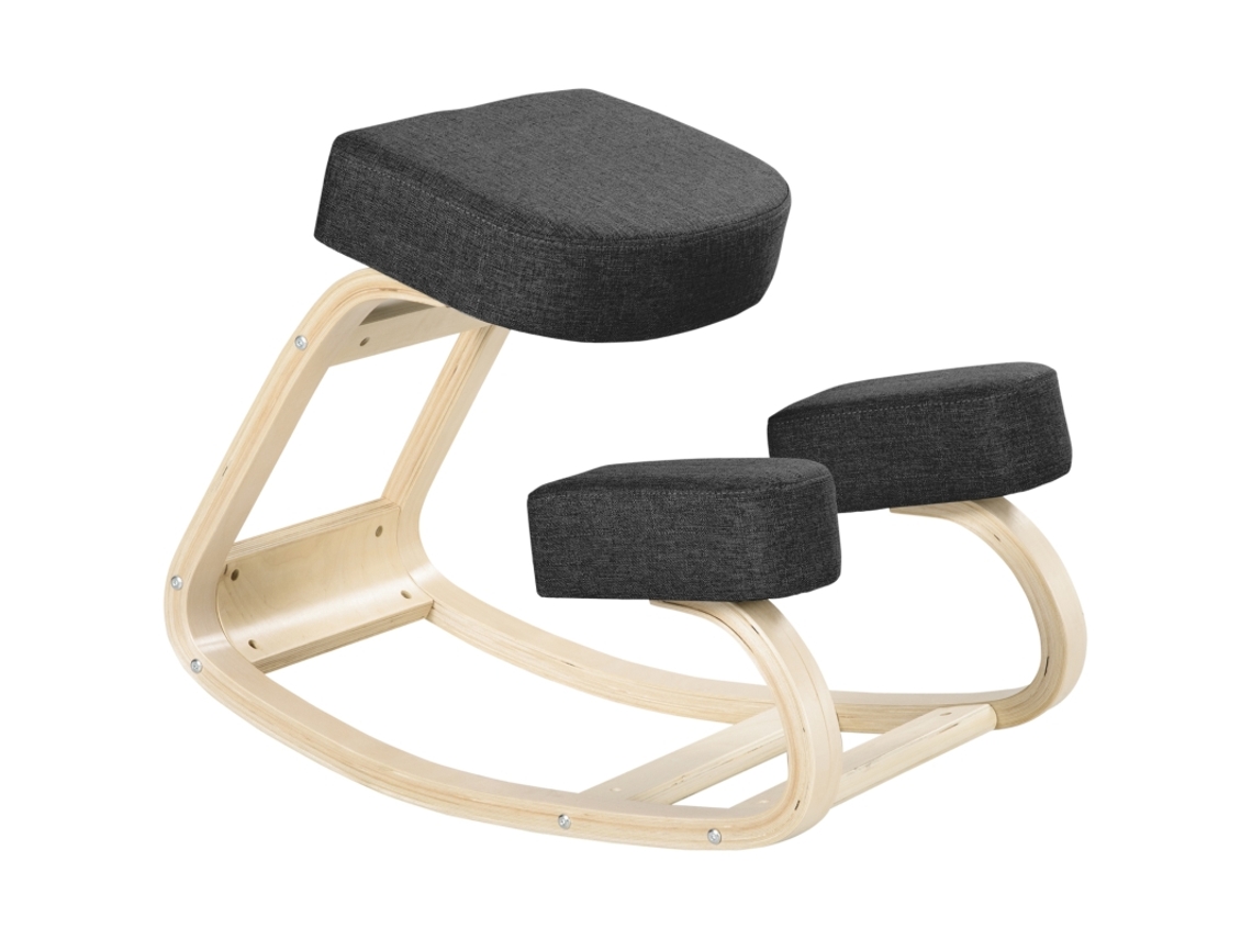 Silla ergonómica de rodillas con asiento acolchado, postura saludable, madera de abedul, capacidad de 120 kg, color negro.