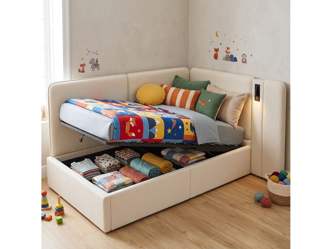 Sofá Cama Chaise Longue 90x200 Usb Lectura Bouclé Beige