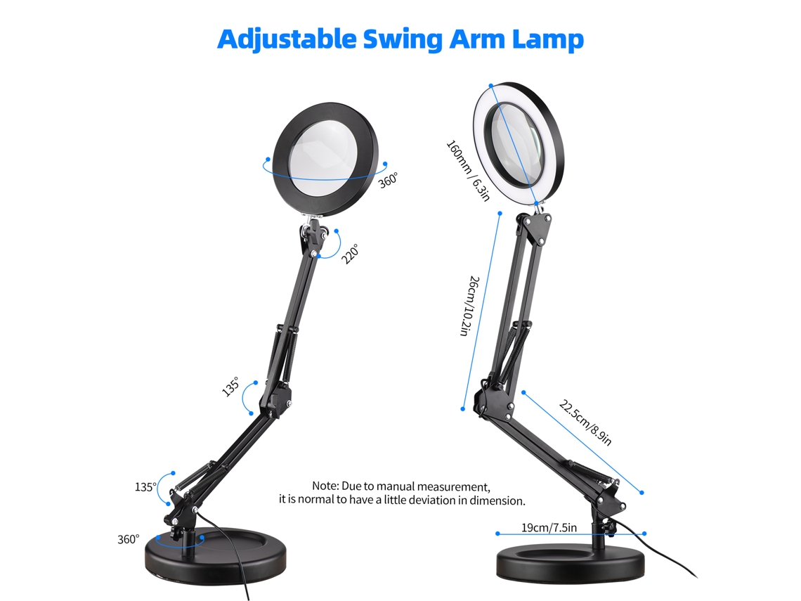 Lupa Con Luz Led Y Soporte, Aumento De 5x, Lente De Cristal, 3 Modos De Color, 10 Niveles De Brillo Para Reparaciones, Lectura, Taller Y Estudio.